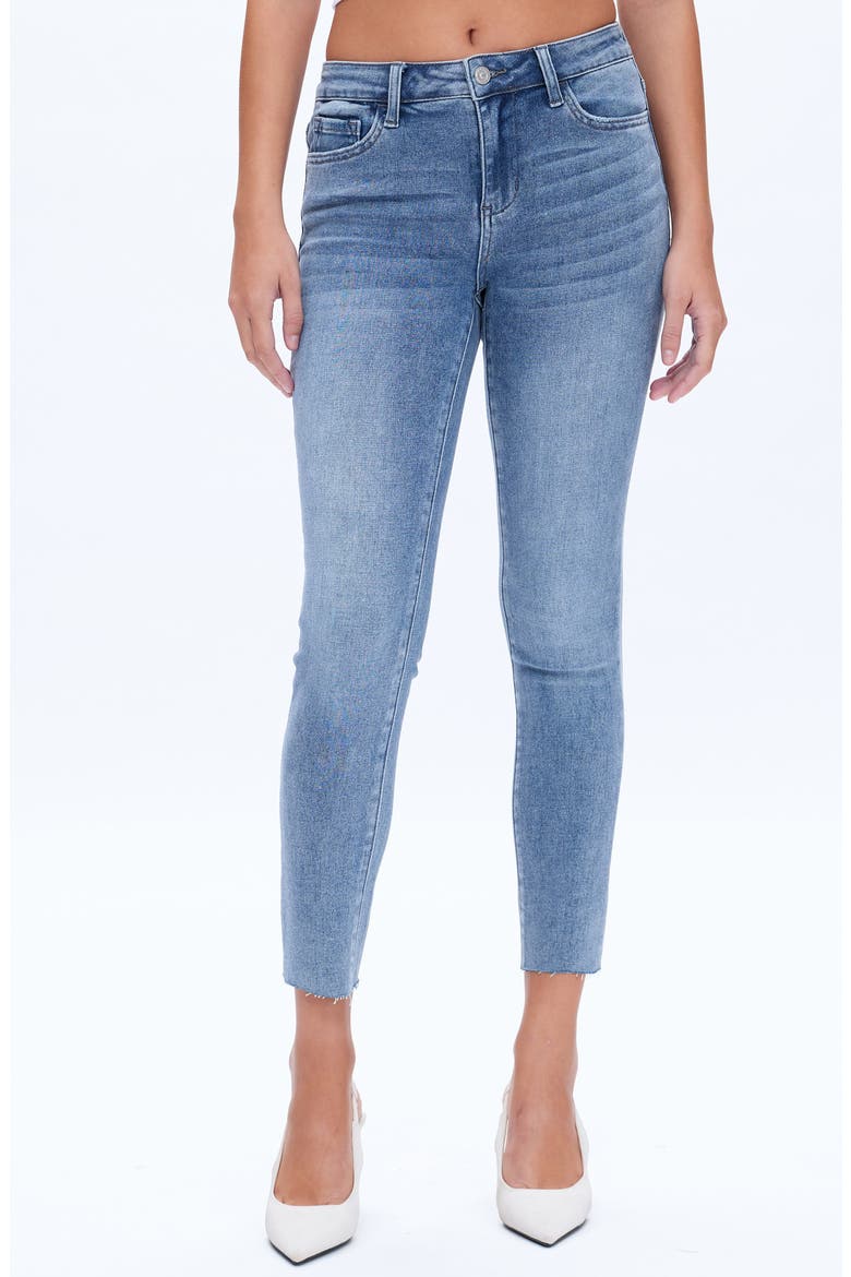 Raw Hem Mid Rise Ankle Skinny Jeans, Main, color, SKY BLUE