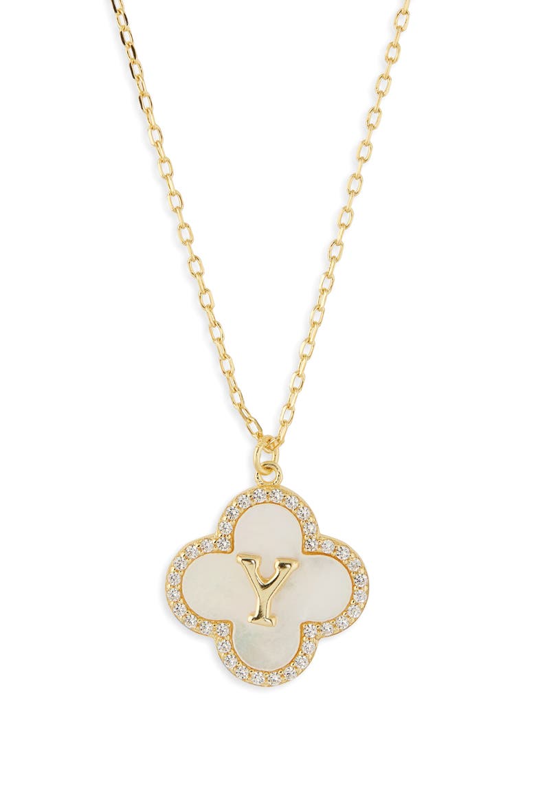 Clover Mother-of-Pearl Initial Pendant Necklace, Main, color, GOLD - Y