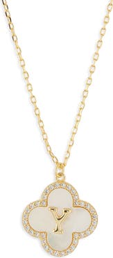 Argento Vivo Sterling Silver Clover Mother-of-Pearl Initial Pendant Necklace