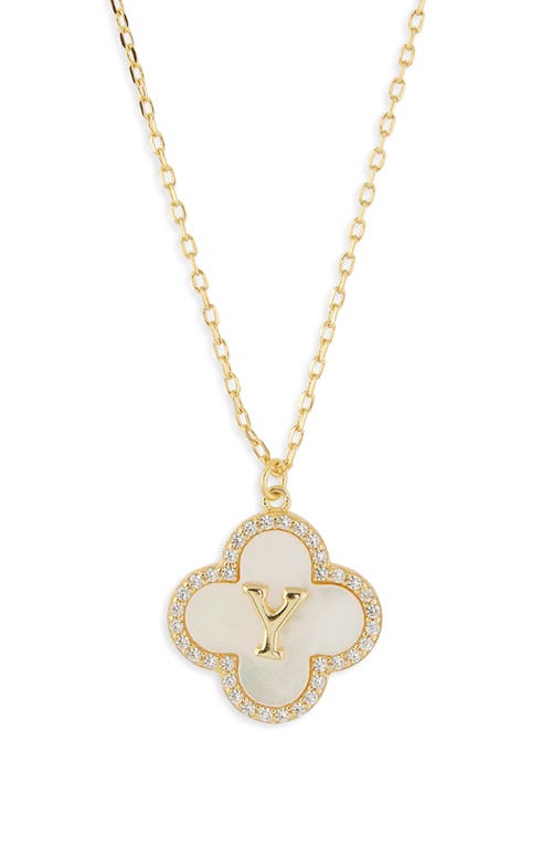 Argento Vivo Sterling Silver Clover Mother-of-pearl Initial Pendant Necklace In Gold