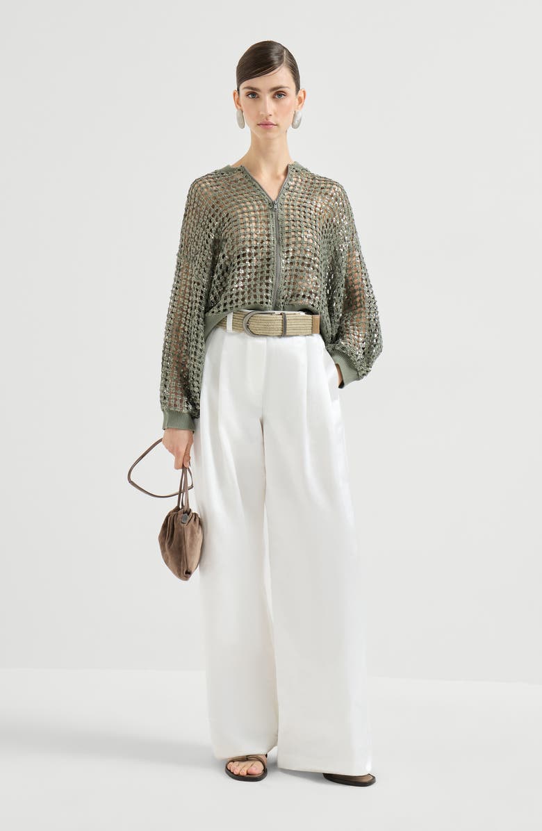 Brunello Cucinelli Dazzling Net Embroidery cardigan, Alternate, color, Green