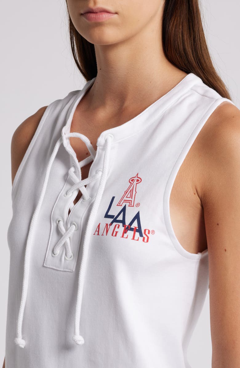 WEAR by Erin Andrews Women's WEAR by Erin Andrews White Los Angeles Angels Lace-Up Tank Top, Alternate, color, White