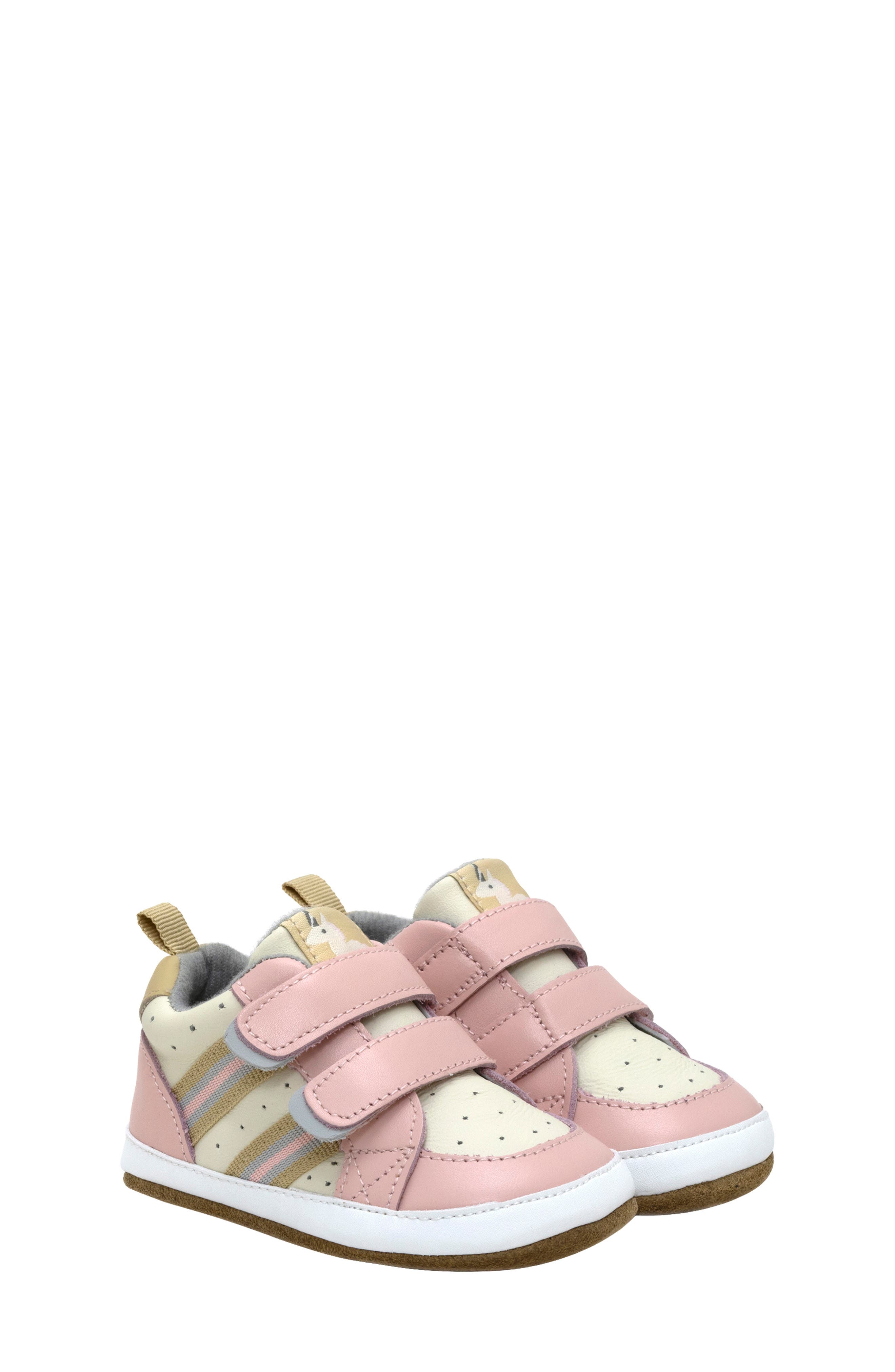 Robeez<sup>®</sup> Kids' First Kicks Valerie Crib Shoe, Main, color, Pink