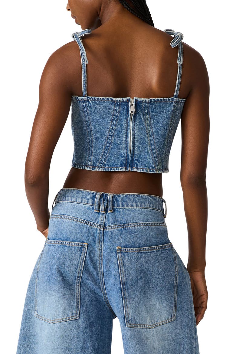Meaghan Seamed Cotton Blend Denim Crop Top, Alternate, color, BLUE HEATHER