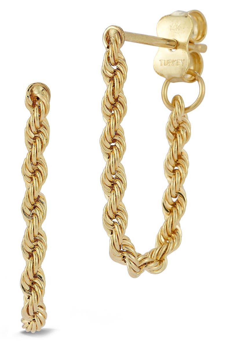 Ember Fine Jewelry 14K Gold Rope Chain Front/Back Earrings, Main, color, 