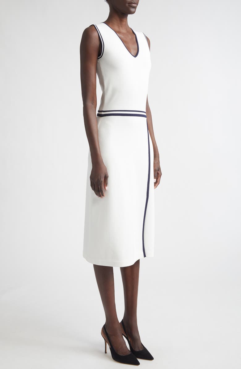 ST. JOHN Vanna Roma Crepe Knit Sleeveless Midi Dress, Alternate, color, Bright White/ Midnight