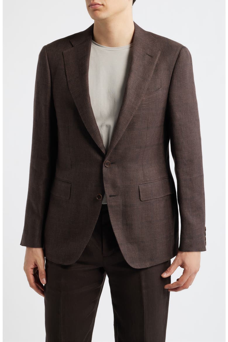 Capri Trim Fit Brown Check Jacquard Linen & Wool Sport Coat, Main, color, DARK BROWN