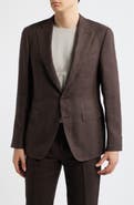 Canali Capri Trim Fit Brown Check Jacquard Linen & Wool Sport Coat
