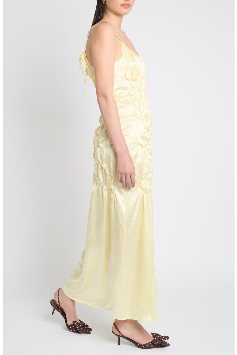 Shirred Crushed Satin Midi Dress, Alternate, color, LEMON