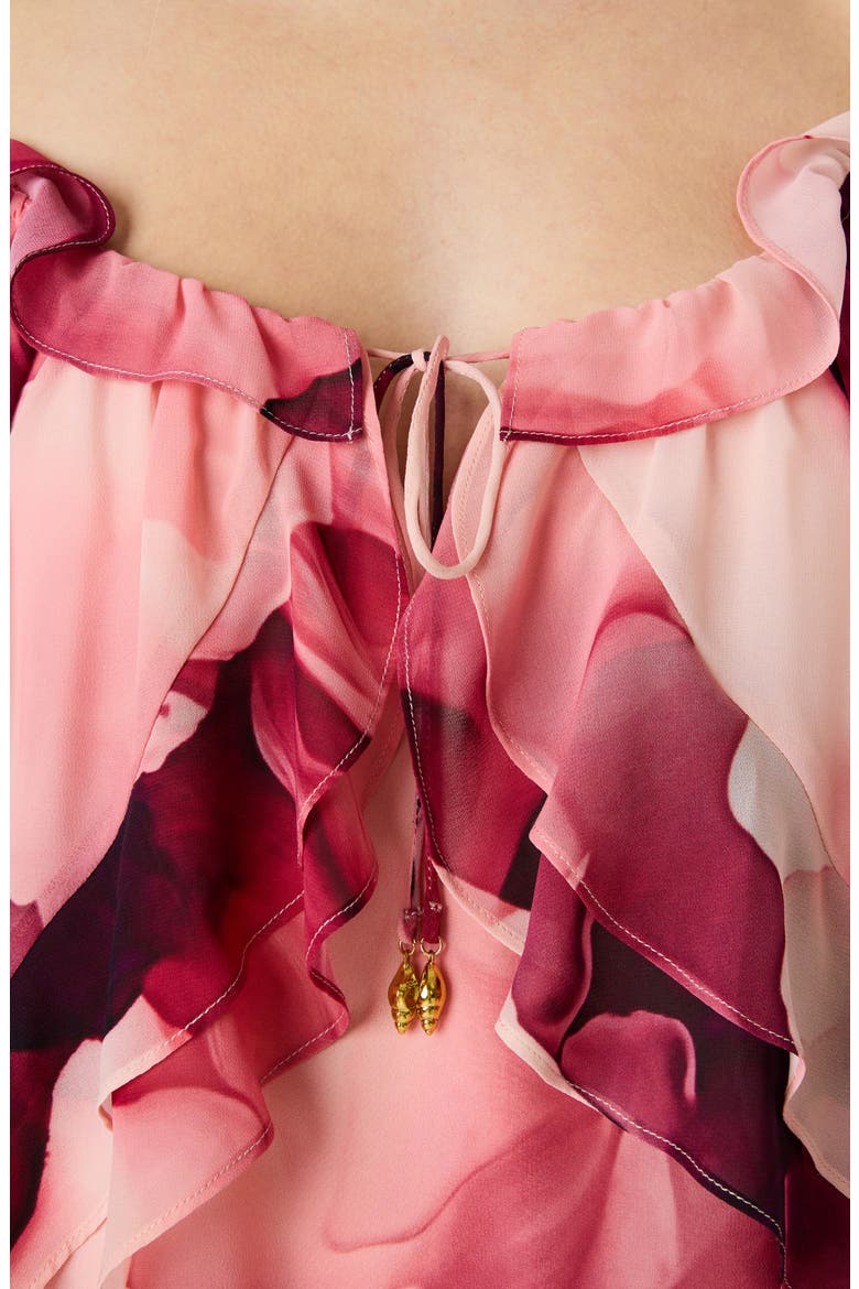 Lorella Print Ruffle Sleeveless Shift Dress, Alternate, color, CORAL CLOUD