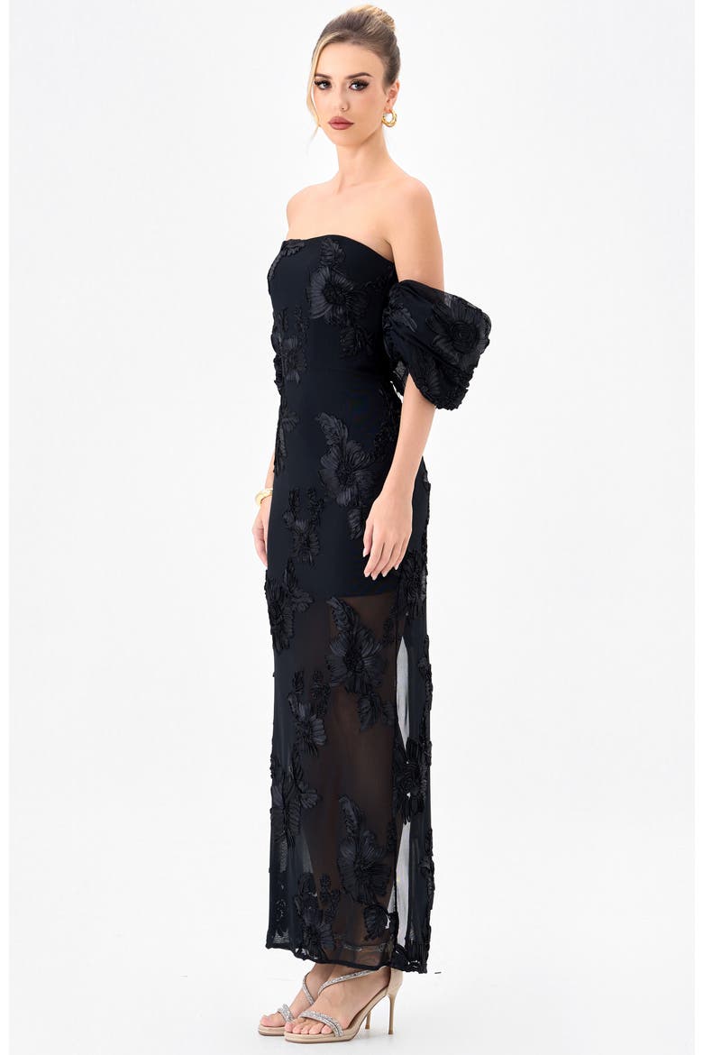 Sirenne Puff Sleeve Midaxi, Alternate, color, BLACK