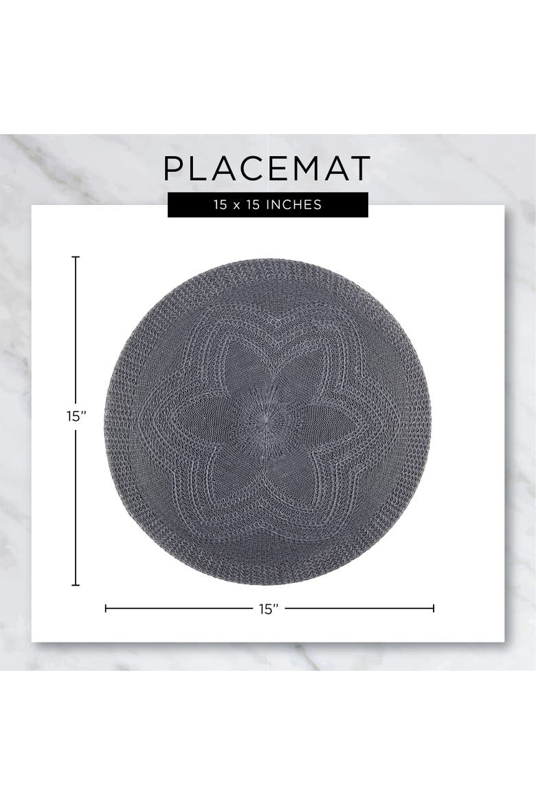 Tassel Fringe PP Woven Round Placemat Set/6, Alternate, color, Aqua
