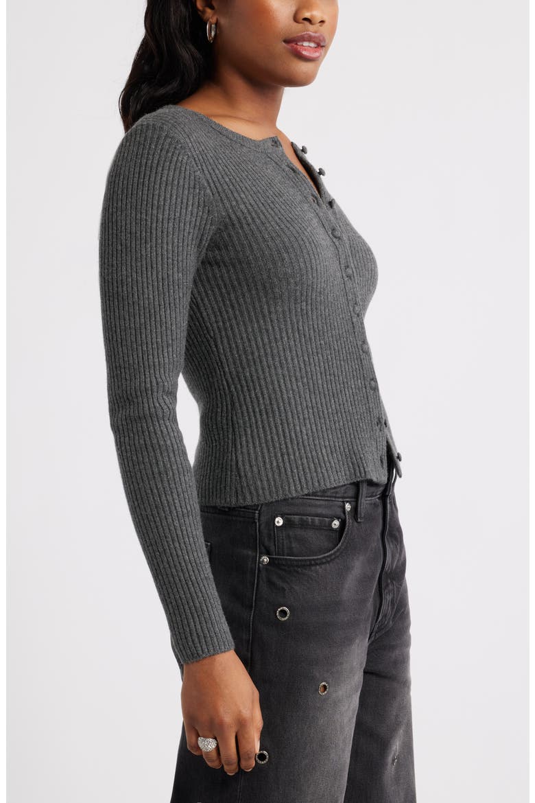 Ribbed Crewneck Cardigan, Alternate, color, GREY MEDIUM CHARCOAL HEATHER