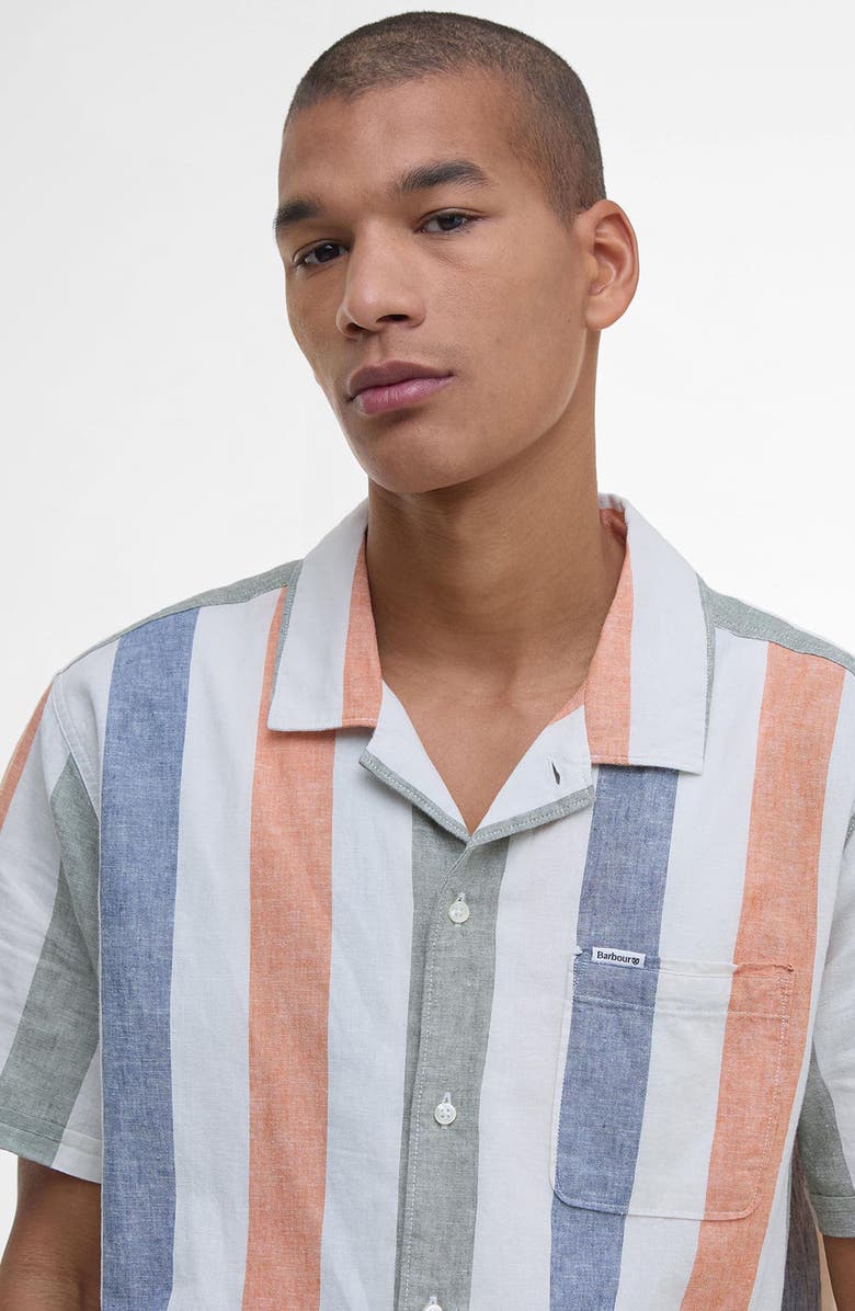 Barbour Clearwell Regular Fit Stripe Linen & Cotton Camp Shirt, Alternate, color, Whisper White