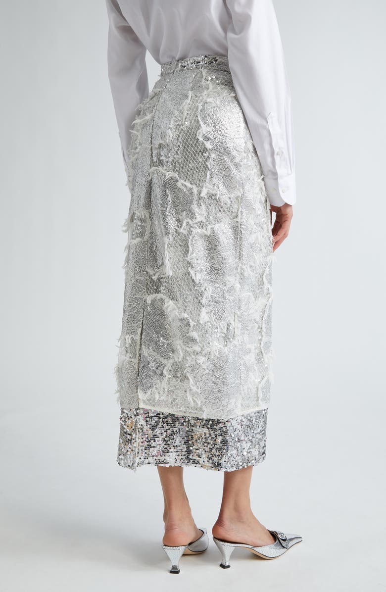 Erdem Sequin Embroidered Pencil Skirt, Alternate, color, Silver