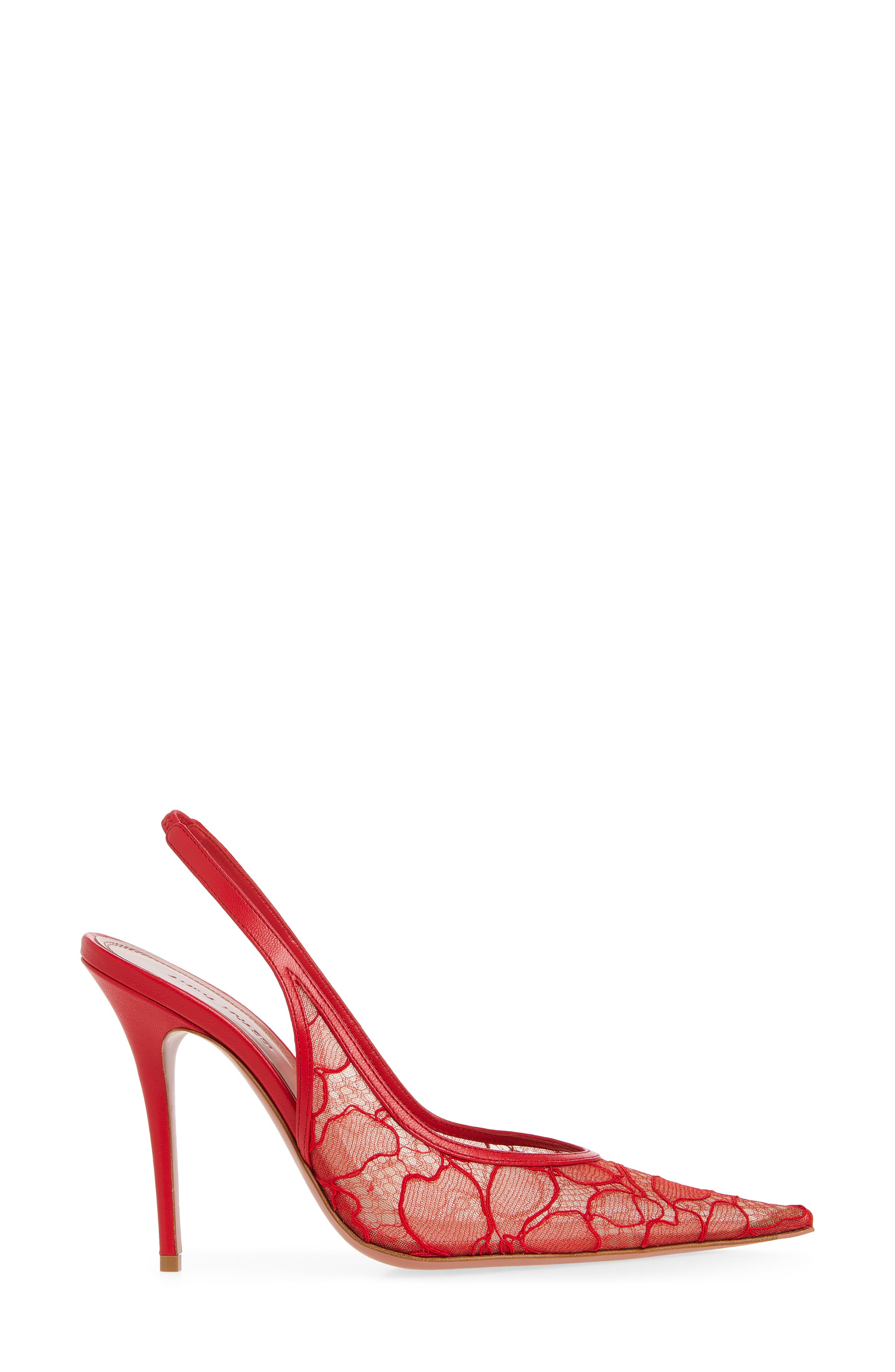 Amina Muaddi Anok Lace Pointed Toe Slingback Pump, Alternate, color, Red