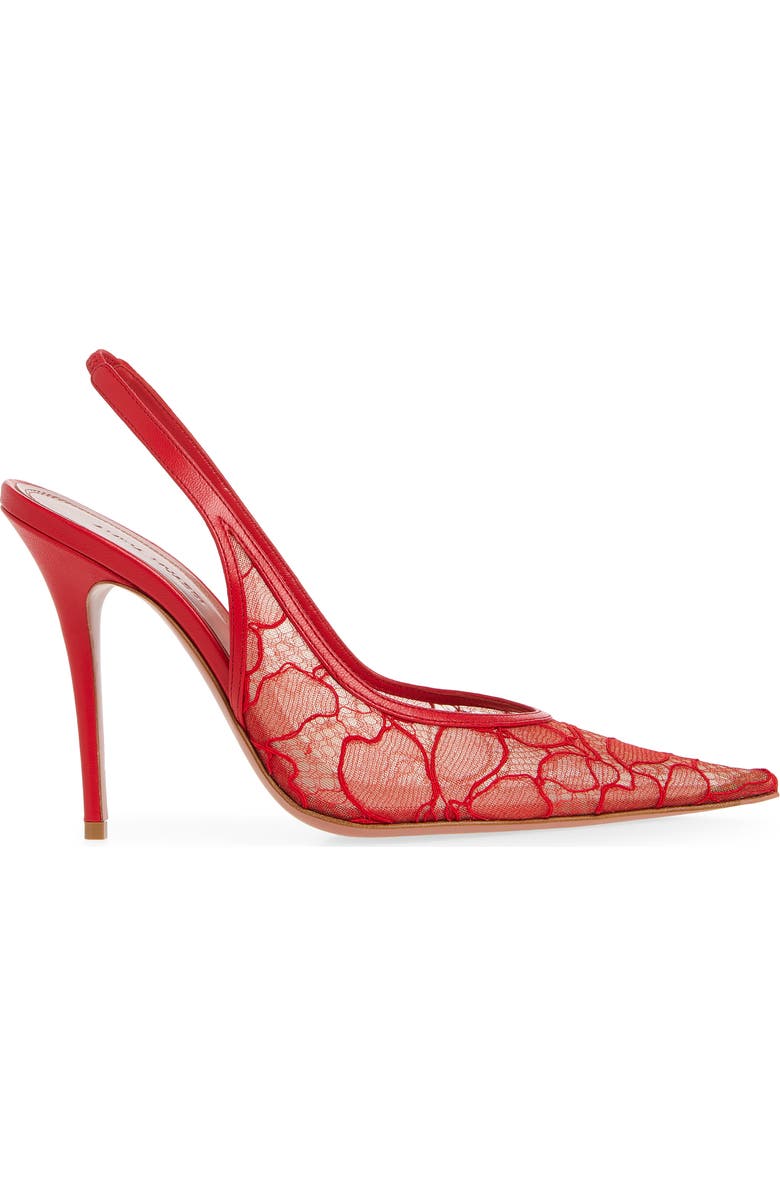 Amina Muaddi Anok Lace Pointed Toe Slingback Pump, Alternate, color, Red