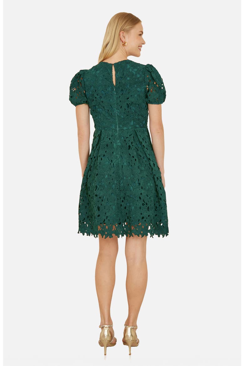 Lace Puff Sleeve Fit Flare Mini Dress, Alternate, color, Green