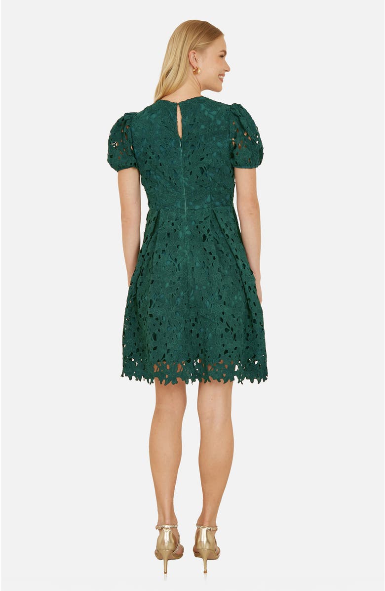 Yumi Lace Puff Sleeve Fit Flare Mini Dress, Alternate, color, Green