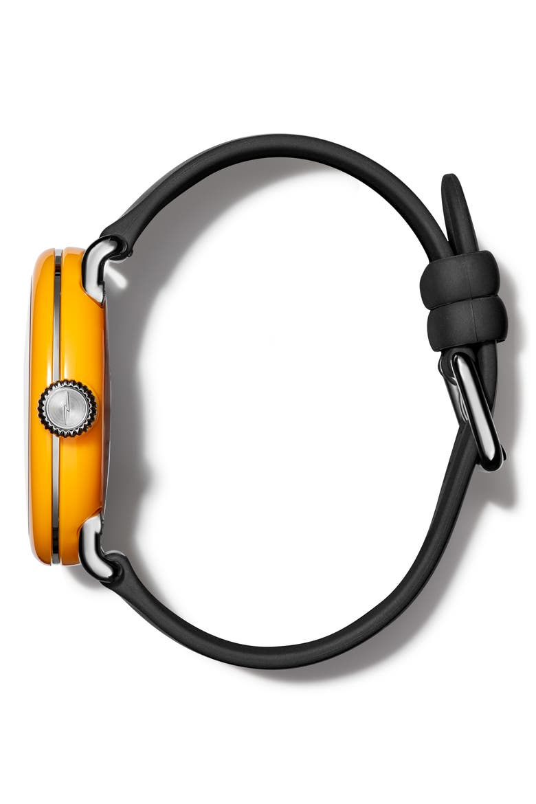 Detrola No.2 Silicone Strap Watch, 43mm, Alternate, color, BLACK/ ORANGE/ SILVER