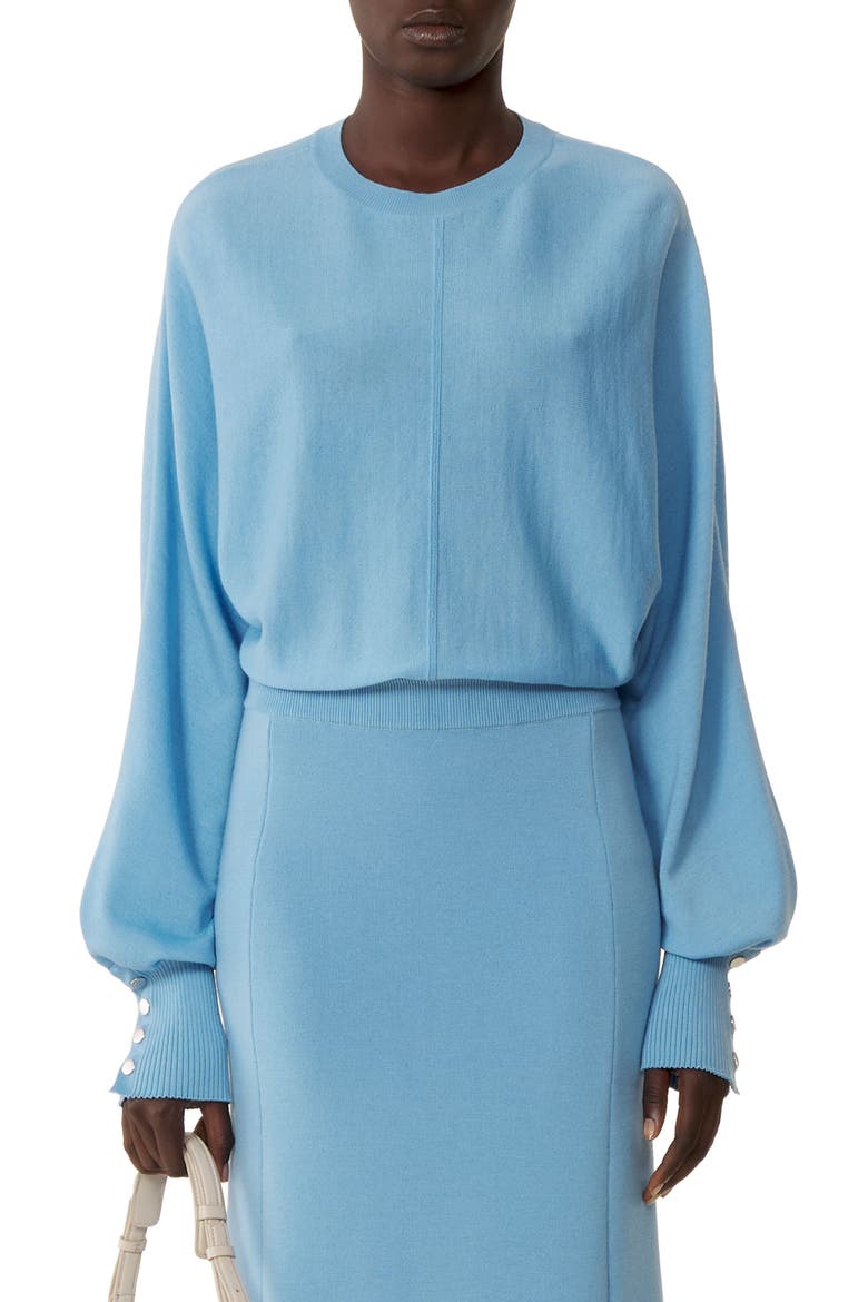 Buttoned Long Skirt In Merino Wool, Main, color, Periwinkle