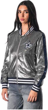 THE WILD COLLECTIVE Women's The Wild Collective  Silver Dallas Cowboys Sequin Full-Zip Bomber Jacket