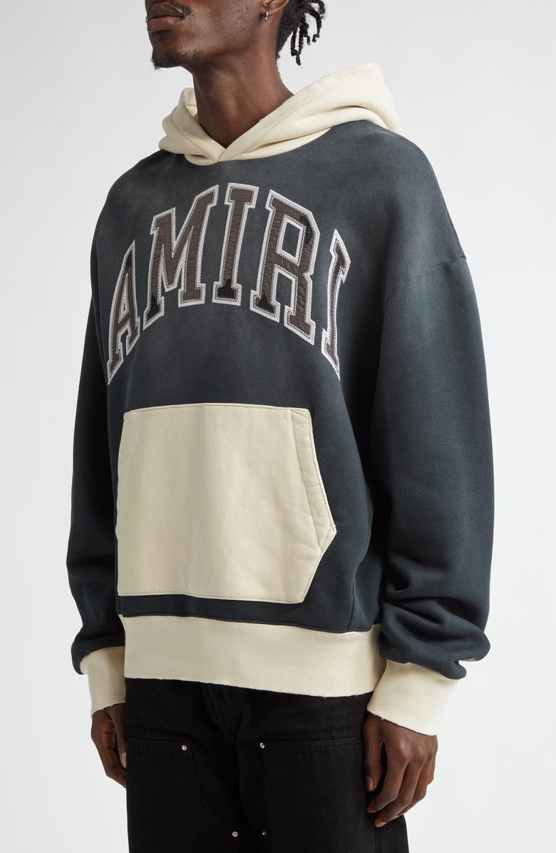AMIRI Oversize Logo Colorblock Cotton Hoodie, Alternate, color, Black