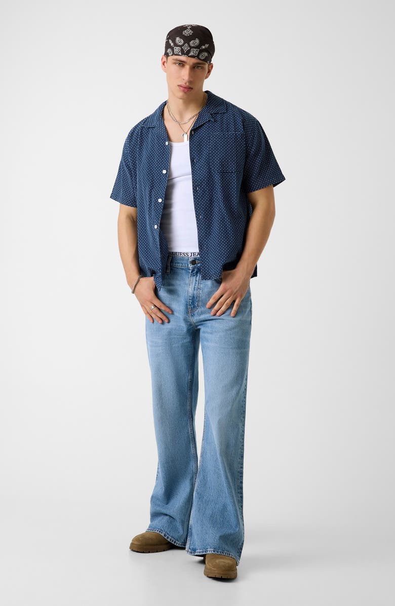 GUESS Boxy Crop Cotton Camp Shirt, Alternate, color, Gj Wash Down Dark