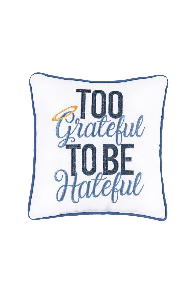 Too Grateful Embroidered Small Petite Throw Pillow, 10" x 10", Main, color, Blue