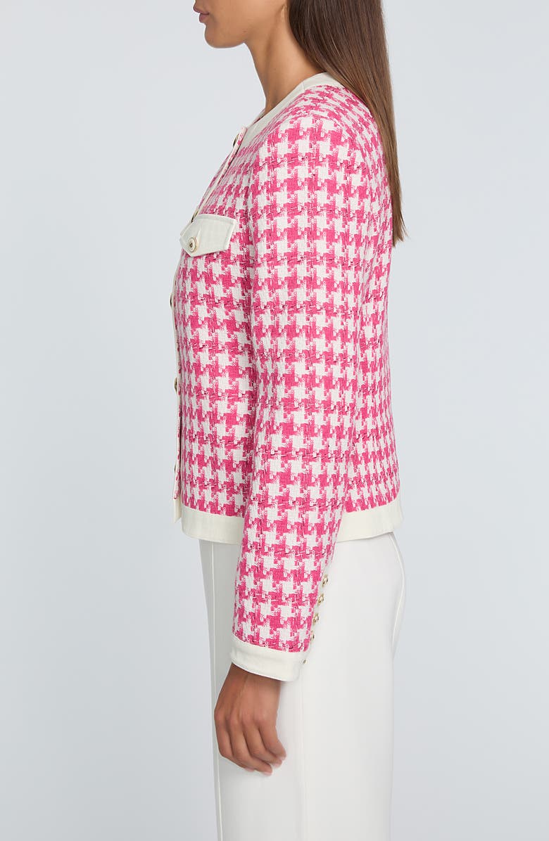 Elie Tahari The Farley Houndstooth Check Cotton Tweed Jacket, Alternate, color, Haute Pink And Sky White