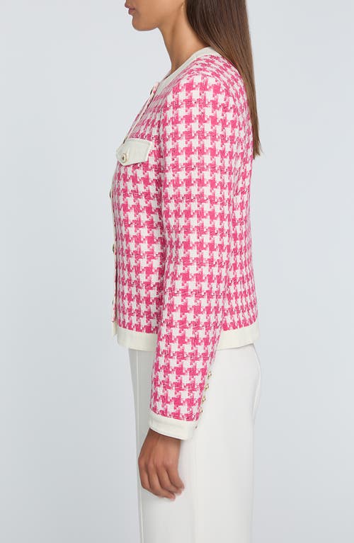 Elie Tahari The Farley Houndstooth Tweed Jacket In Haute Pink And Sky White