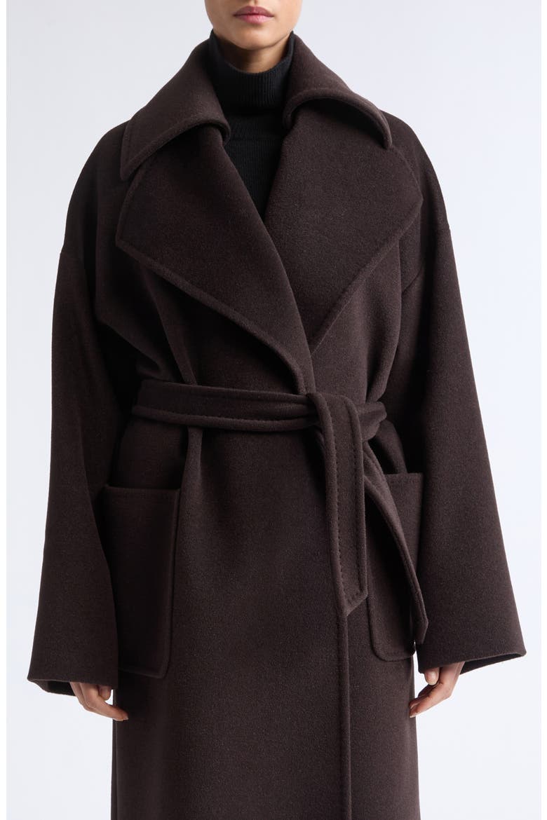 Panda Belted Virgin Wool, Alpaca & Cashmere Coat, Main, color, DARK BROWN