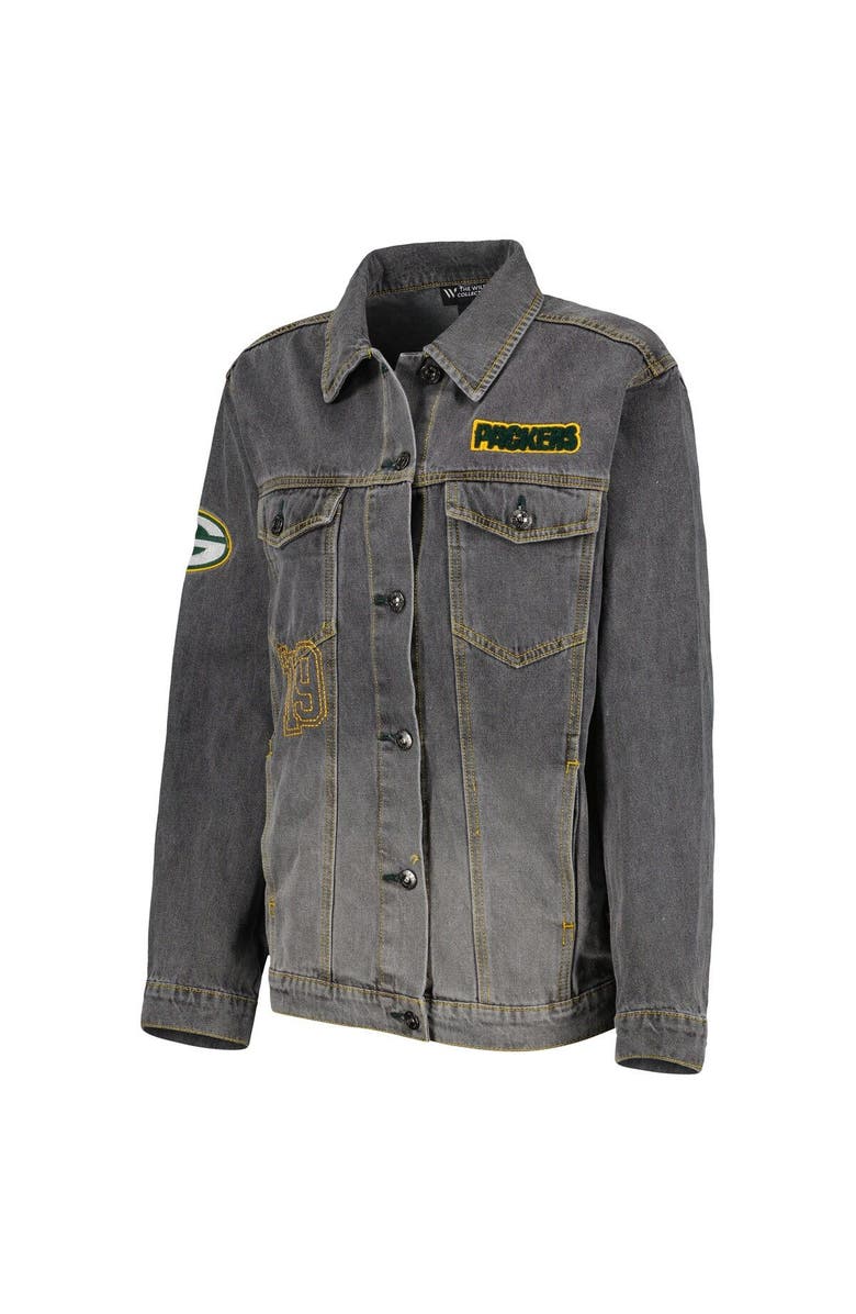 THE WILD COLLECTIVE Women's The Wild Collective Denim Green Bay Packers Faded Button-Up Jacket, Alternate, color, 