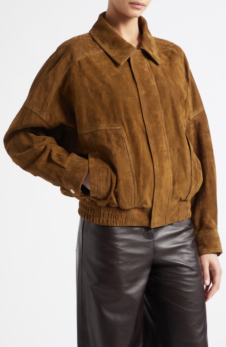 NOUR HAMMOUR Dalma Relaxed Suede Jacket, Alternate, color, Bark