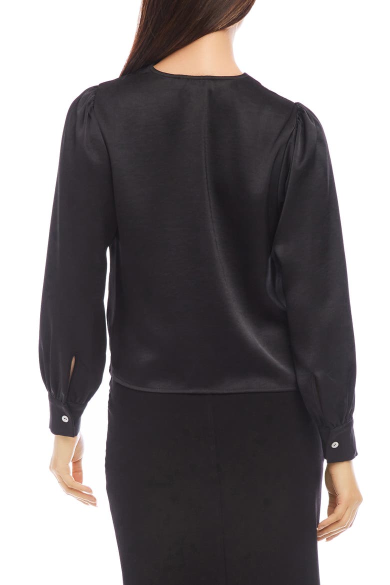 Surplice Drape Front Satin Top, Alternate, color, BLACK