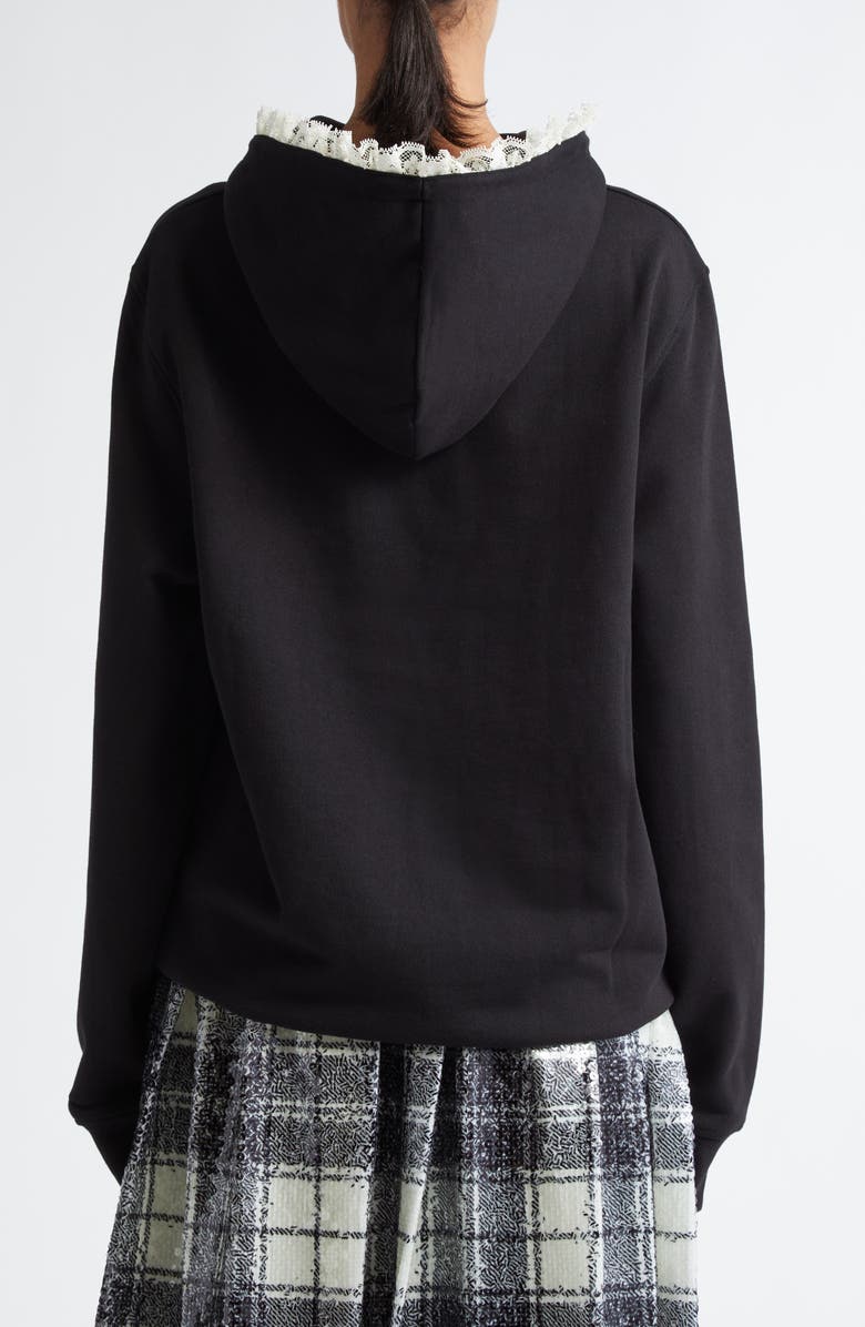 Tanner Fletcher Gender Inclusive Becky Lace Trim Cotton Hoodie, Alternate, color, Black