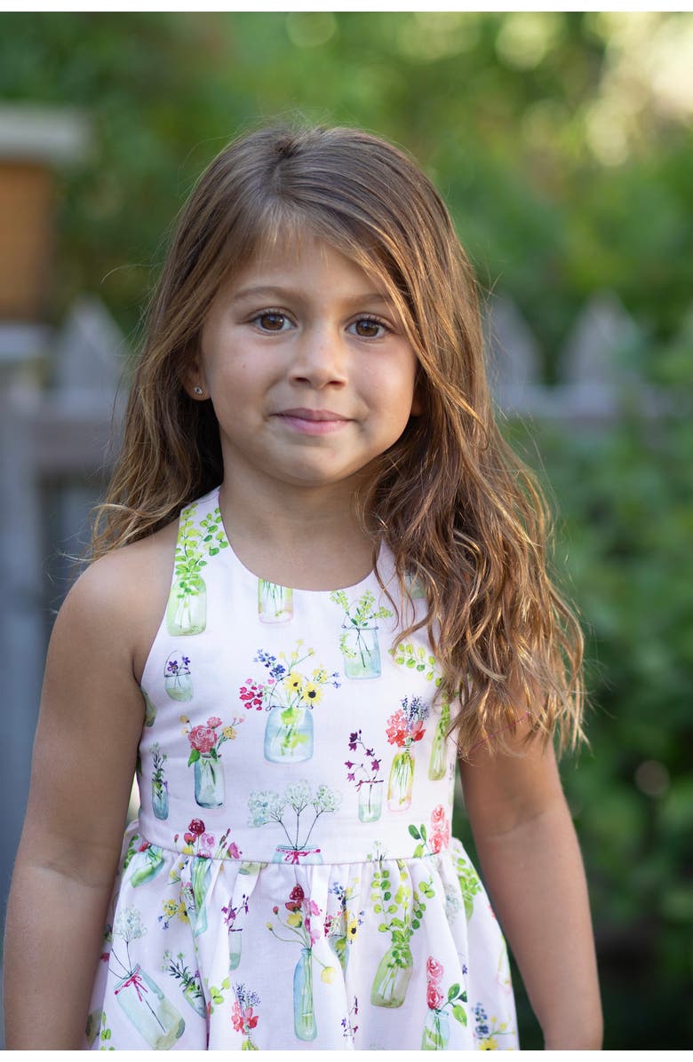 WORTHY THREADS Girls Cross Back Woven Dress, Alternate, color, Pink Plants