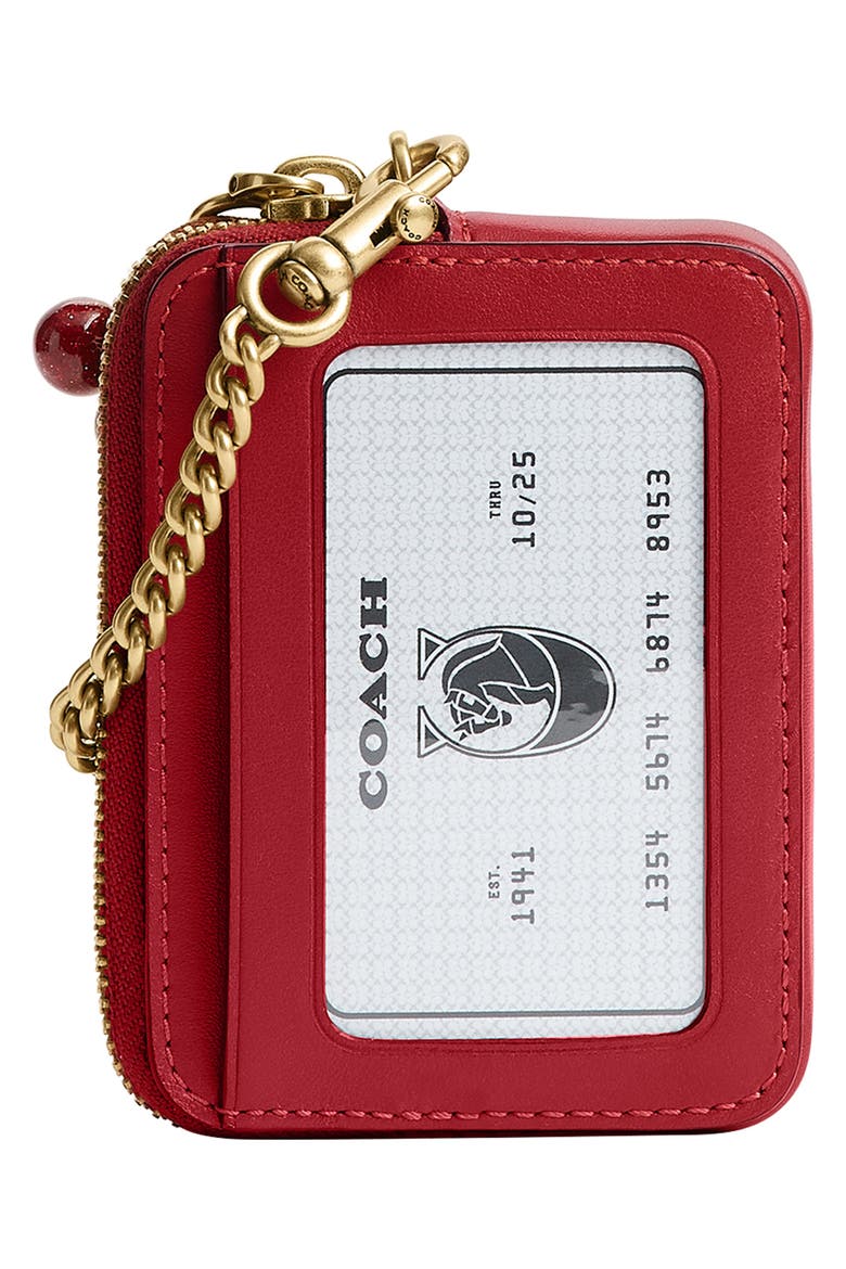Essential Chain Leather Card Case with Charms, Alternate, color, B4/ POPPY