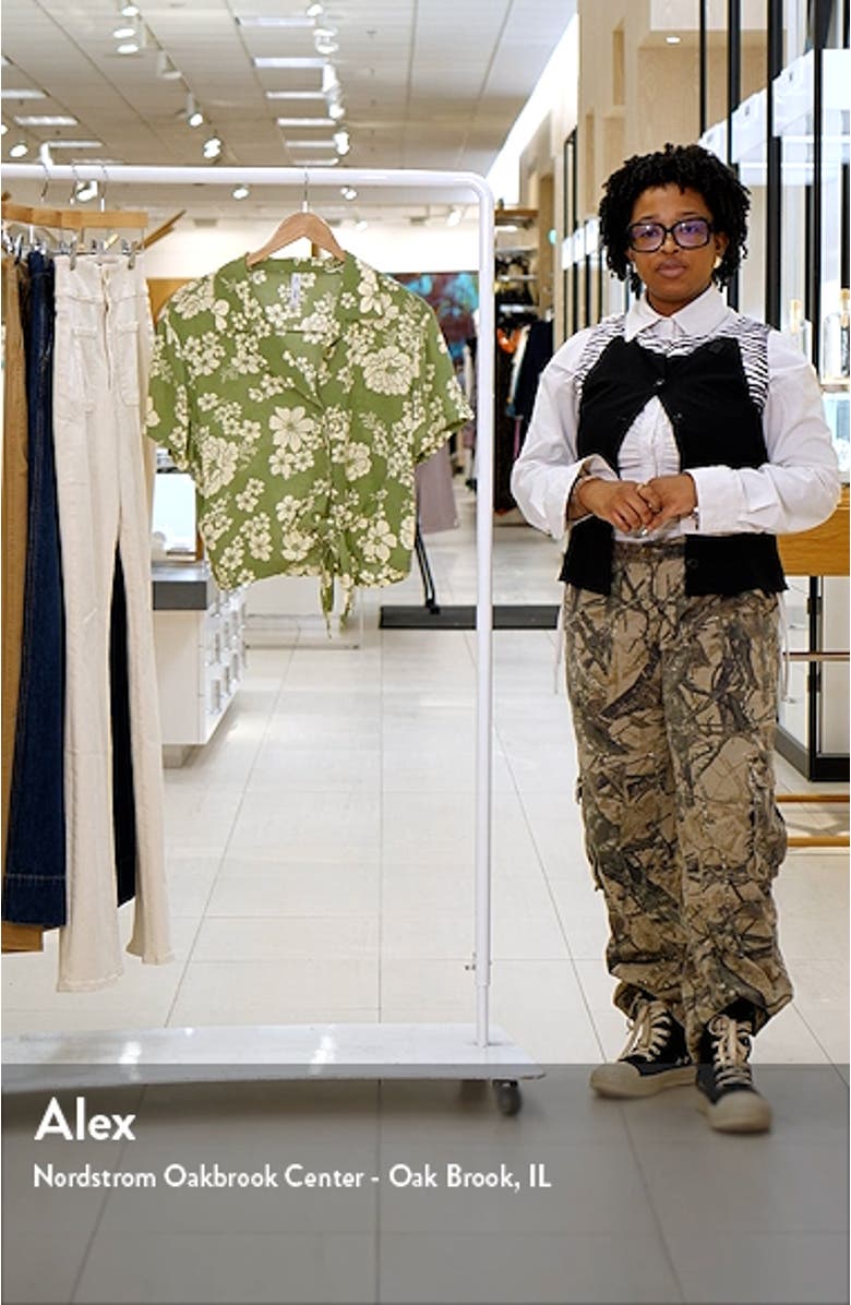 Floral Long Sleeve Tie Hem Camp Shirt, sales video thumbnail