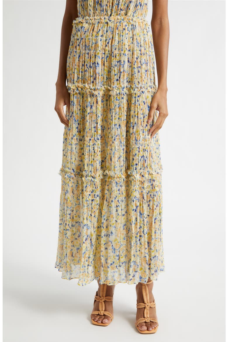 Virginie Floral Silk Maxi Skirt, Main, color, DAFFODIL