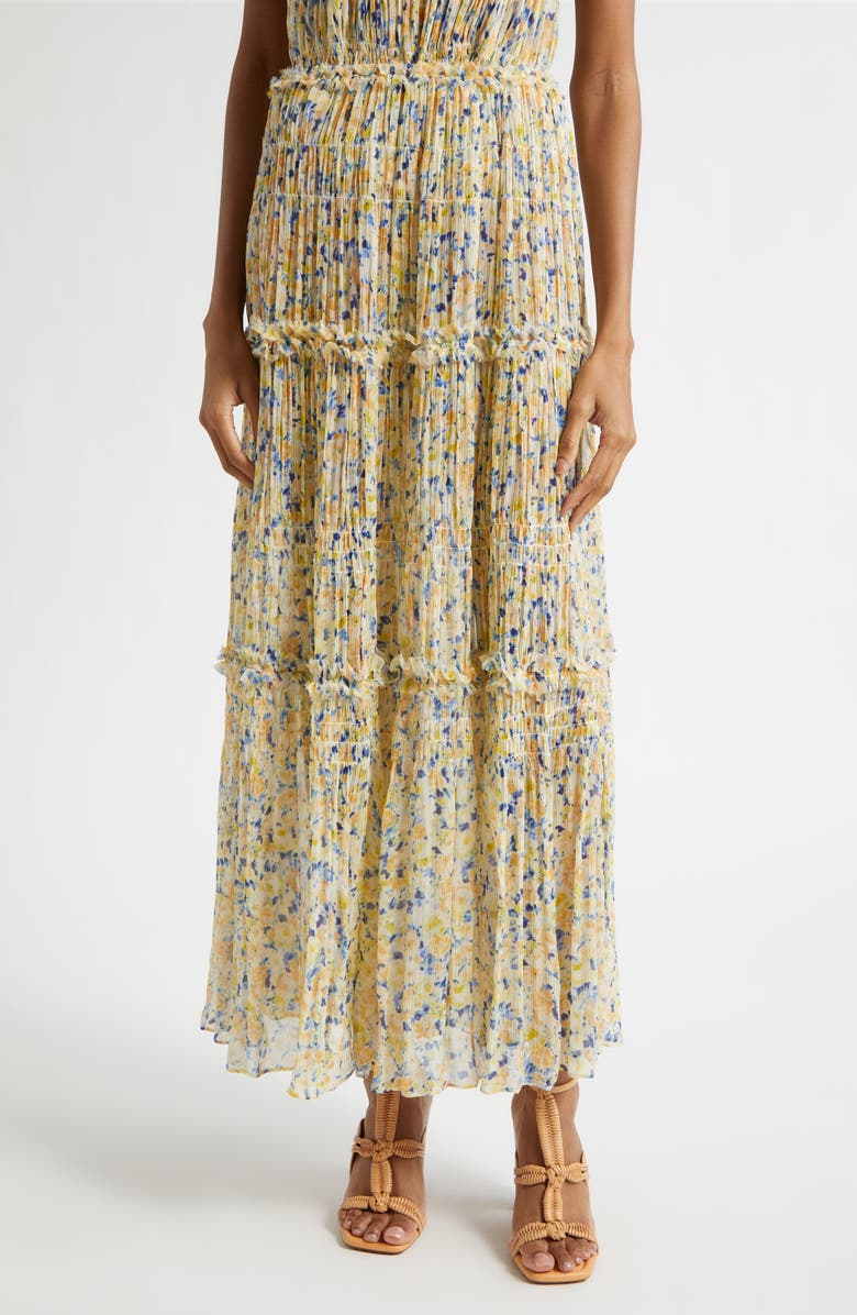Ulla Johnson Virginie Floral Silk Maxi Skirt, Main, color, Daffodil