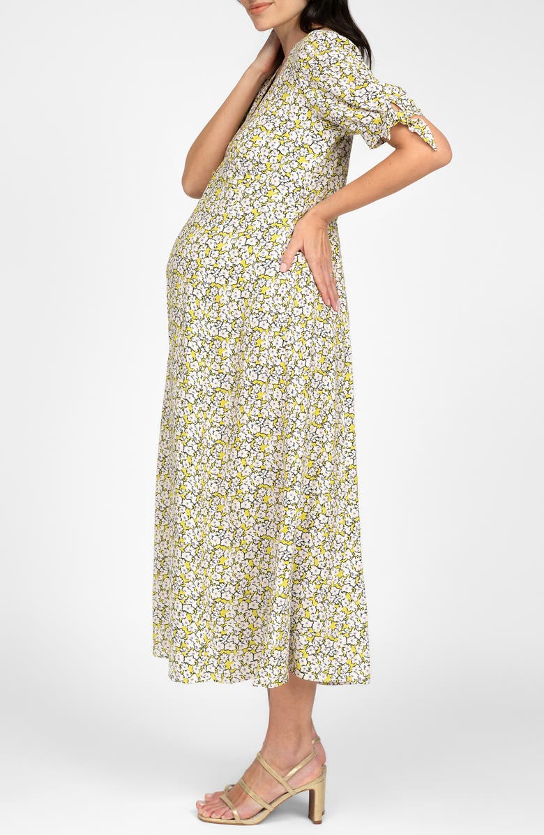 Seraphine Floral Bow Sleeve Maternity MIdi Dress, Alternate, color, 