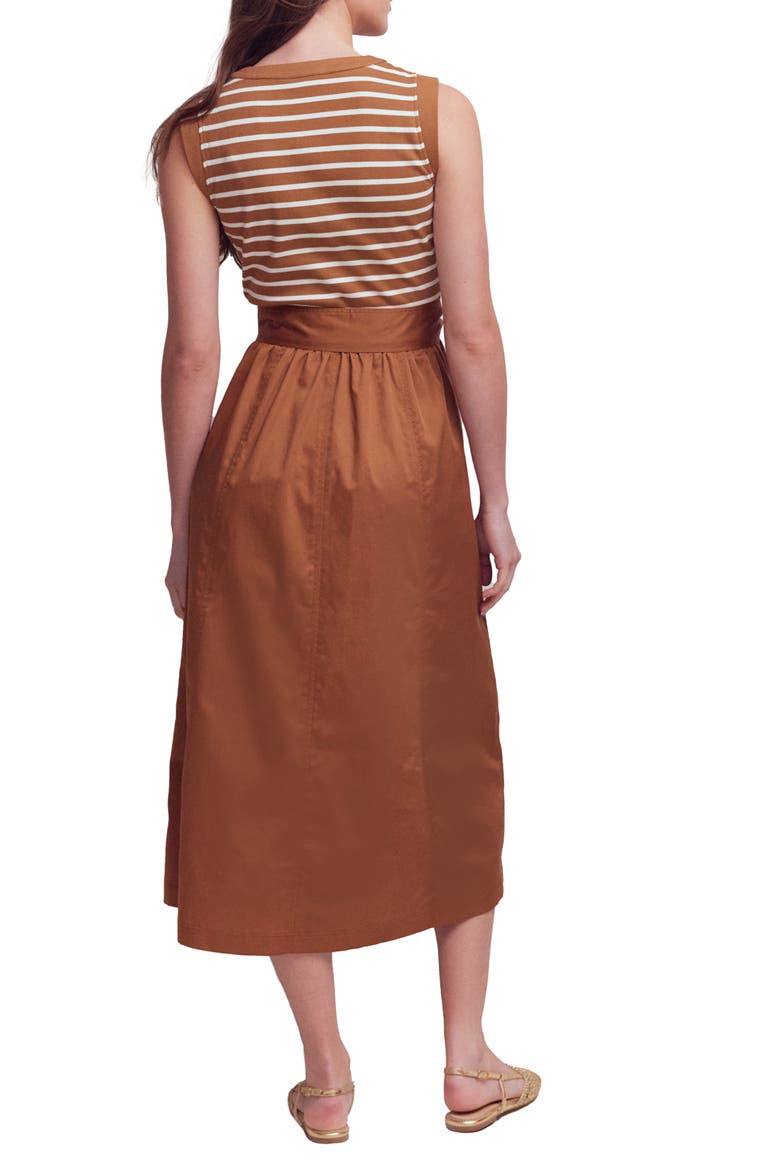 Mira Zip Front Mixed Media Midi Dress, Alternate, color, GINGER AND IVORY STRIPE