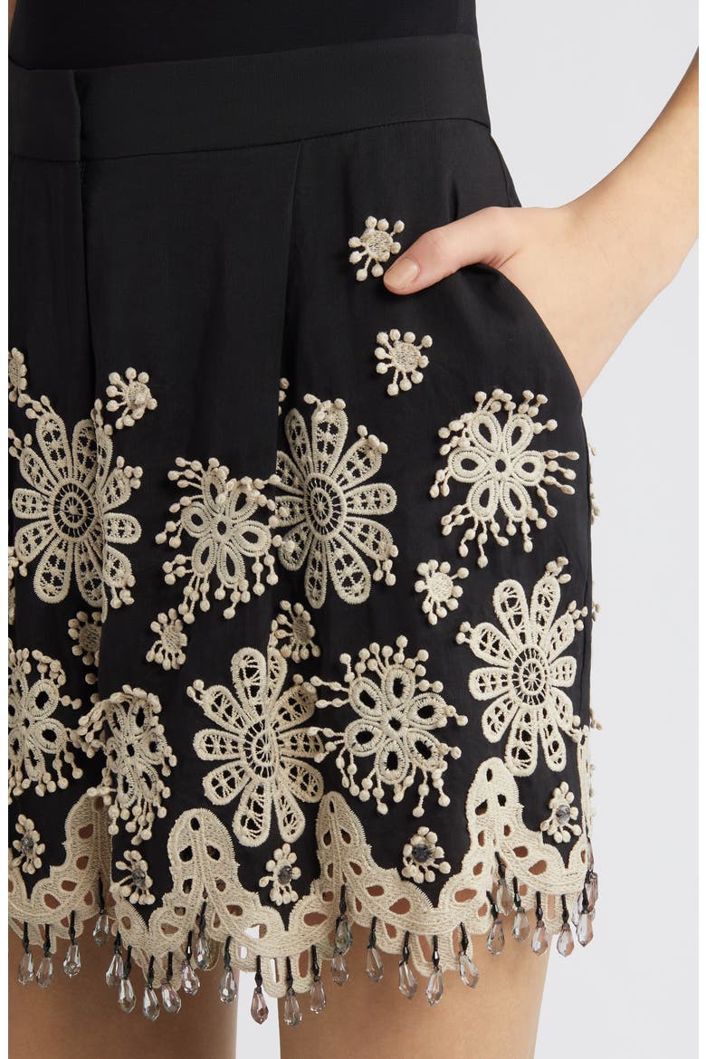 Annabel Embroidered Shorts, Alternate, color, BLACK