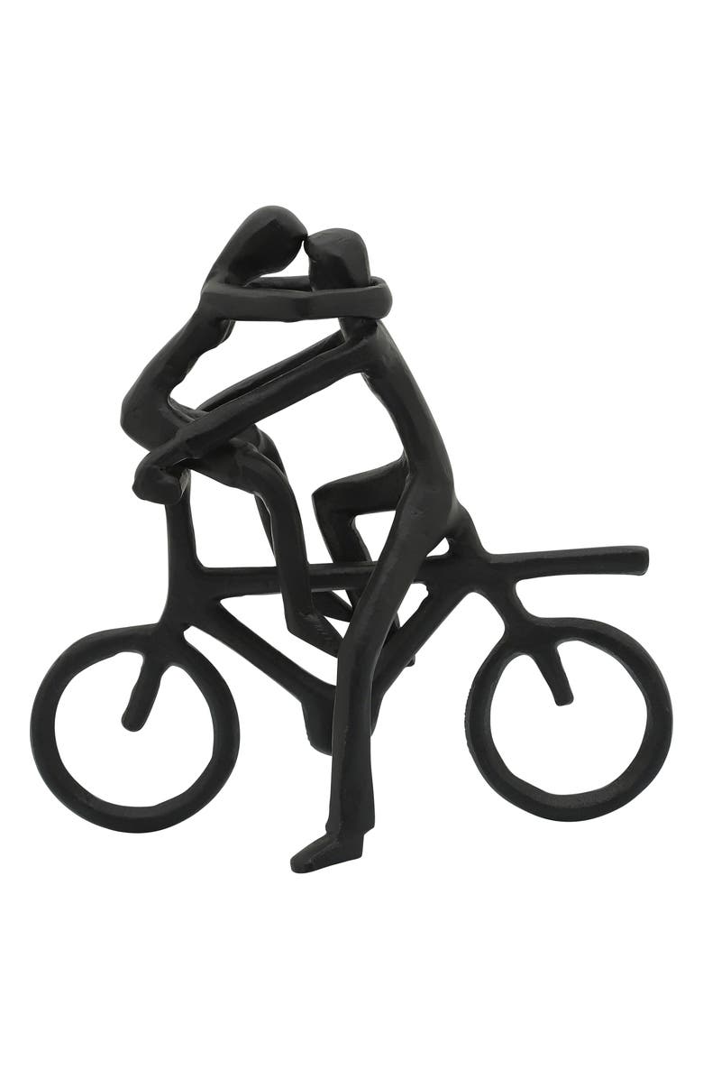 SAGEBROOK HOME Black Metal 10" Couple On Bike Statue, Main, color, 