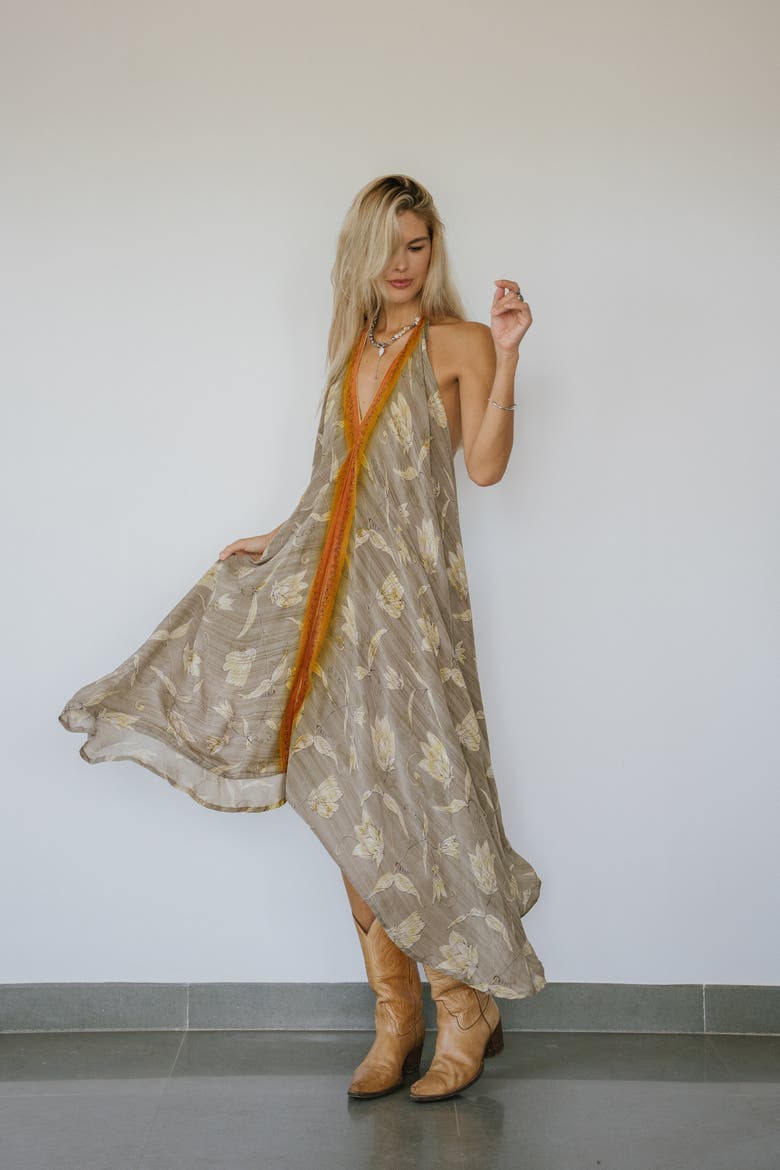 Classic Silk Dress Astoria, Alternate, color, Grey & Orange