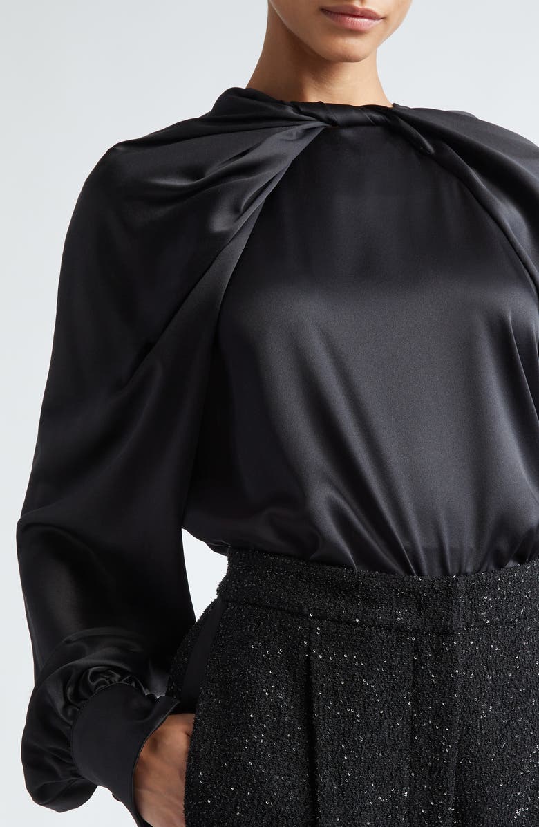 Max Mara Key Twist Detail Draped Silk Satin Top, Alternate, color, 