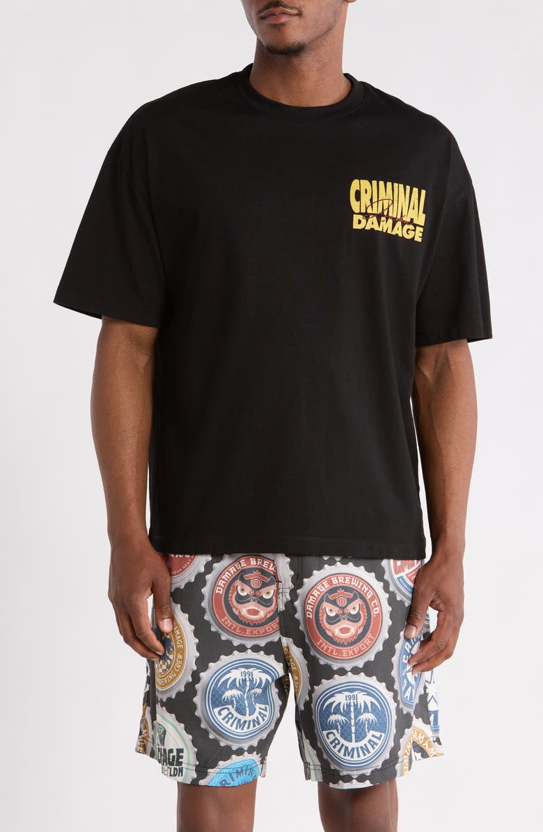 CRIMINAL DAMAGE Everything Must Go Graphic Cotton T-Shirt, Main, color, Black/ Yellow/ Red