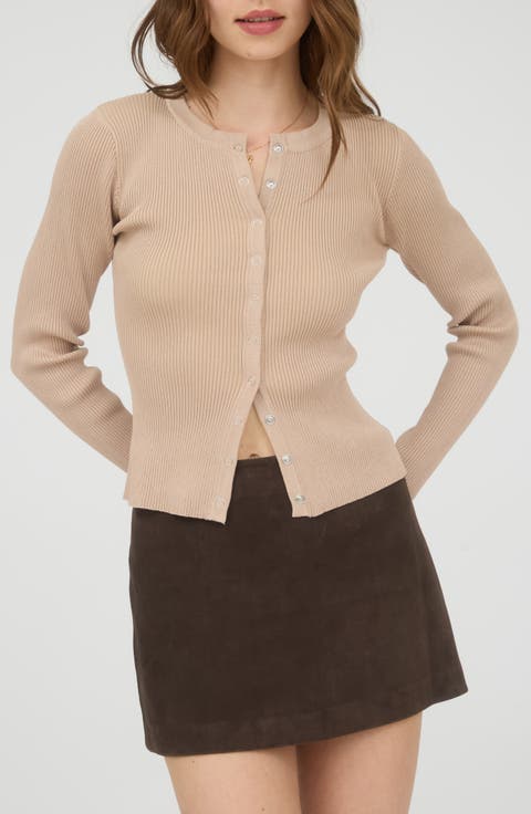 Snap Button Front Rib Long Sleeve Top