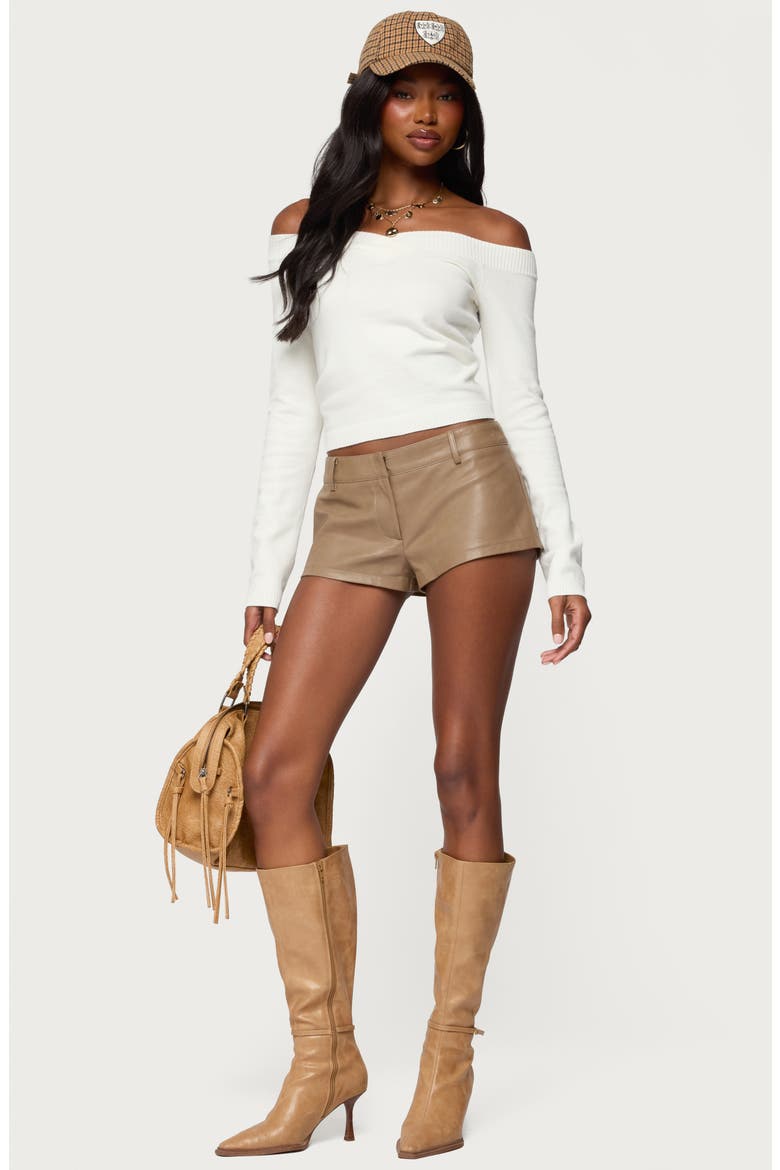 Melaney Faux Leather Micro Shorts, Alternate, color, BROWN